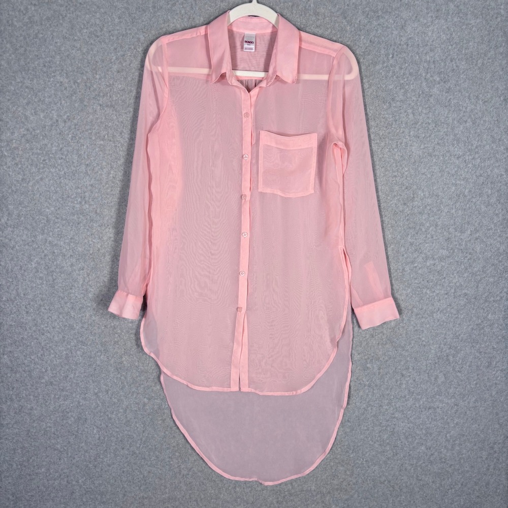 Y2K Bongo Sheer Hi Lo Blouse Small Pink Feminine Romantic Tunic Cover Up Glam